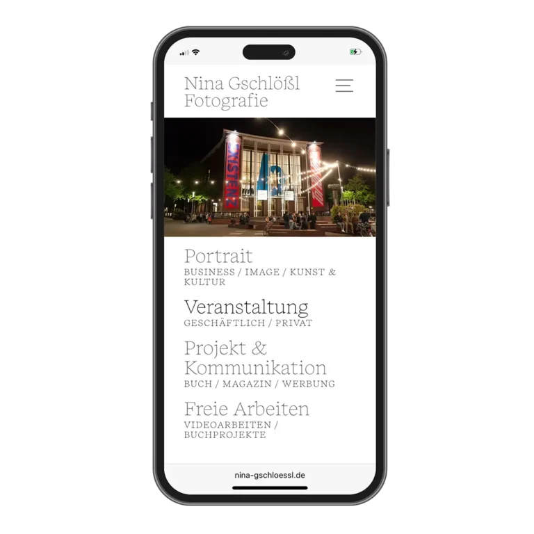 Webseite „www.nina-gschloeßl.de“, Mobilversion